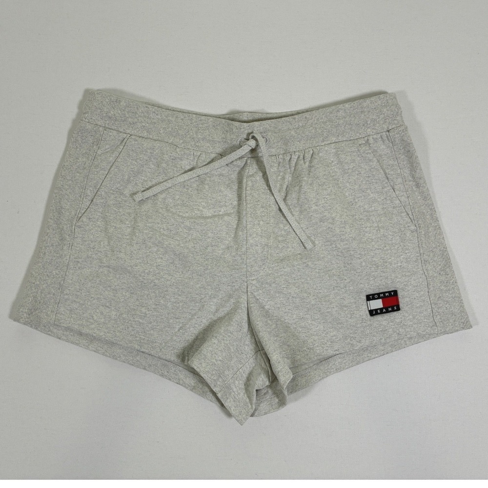 Tommy Jeans Womens XL Heather Gray Logo Drawstring Fleece Sweat Shorts 76J3856